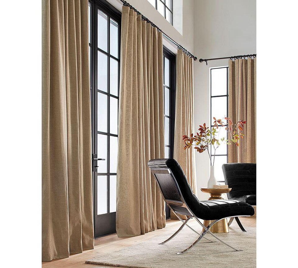 Emery Linen/Cotton Pole-Pocket Blackout Curtain - Oatmeal | Pottery